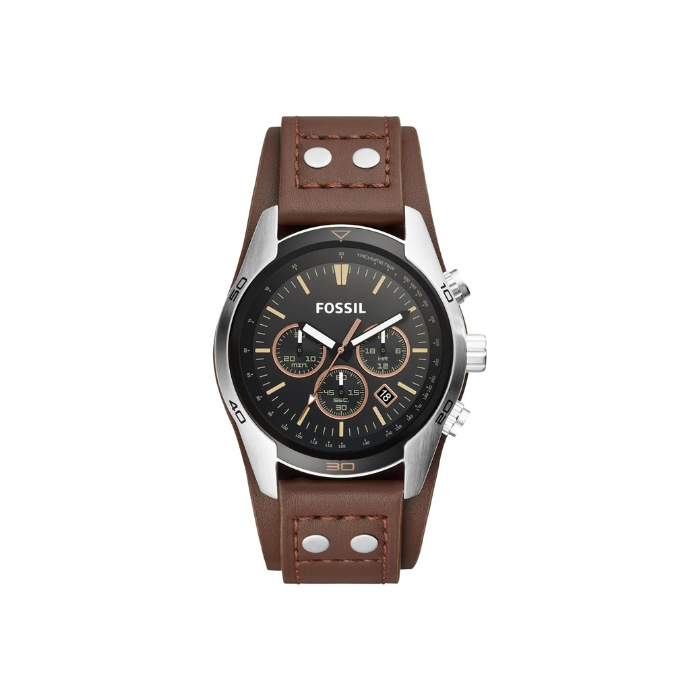 Fossil Men's 44 mm Chronograph Black Dial Brown Leather Watch
