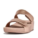 FitFlop Lulu Leather Wedge Slides Metallic Rose