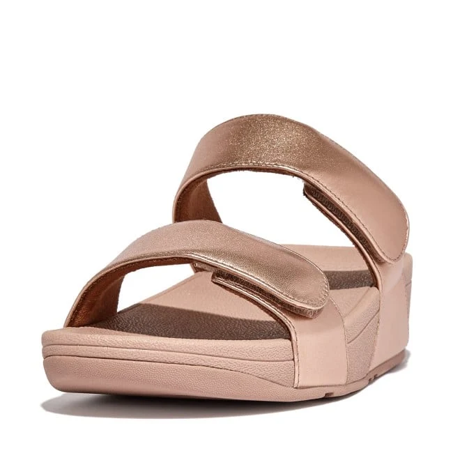 FitFlop Lulu Leather Wedge Slides Metallic Rose