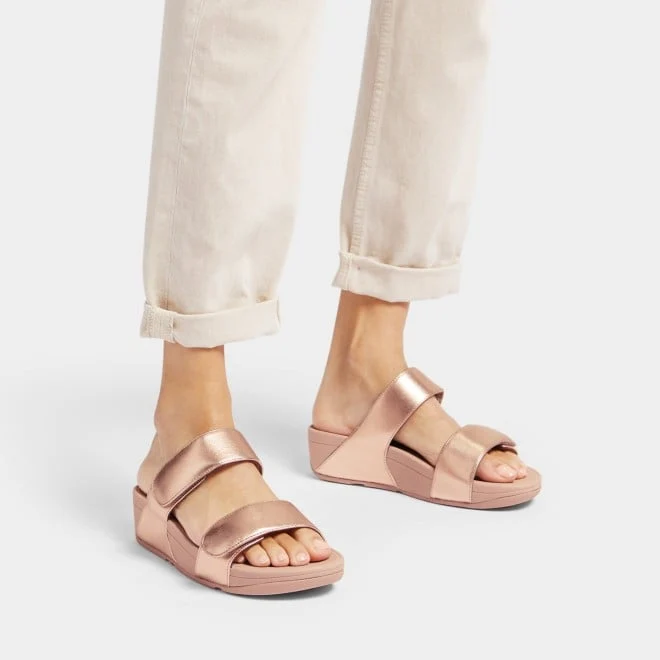 FitFlop Lulu Leather Wedge Slides - Metallic Rose - Image 4