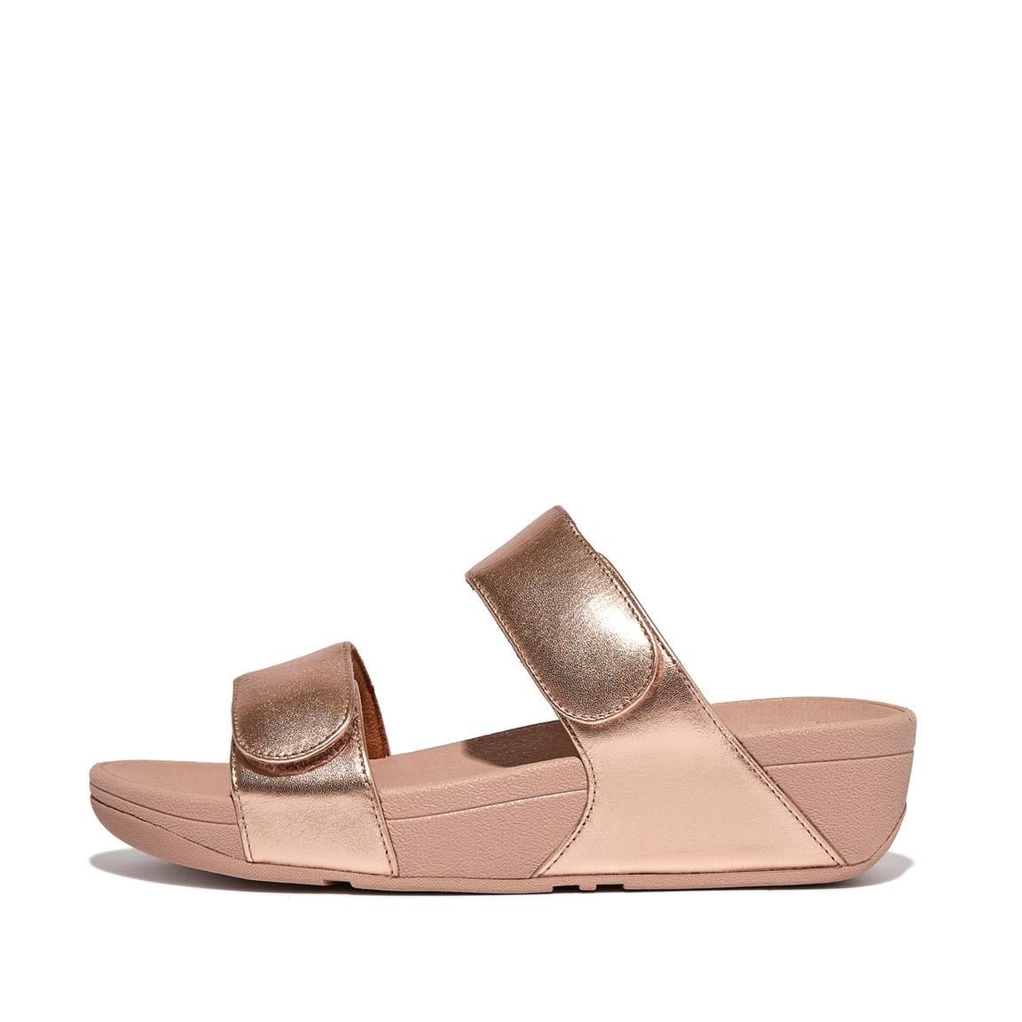 FitFlop Lulu Leather Wedge Slides - Metallic Rose - Image 5
