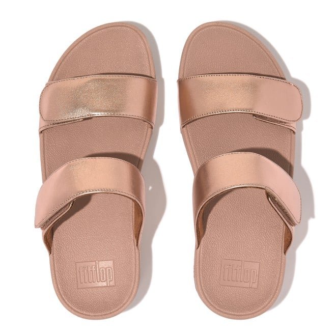 FitFlop Lulu Leather Wedge Slides - Metallic Rose - Image 3