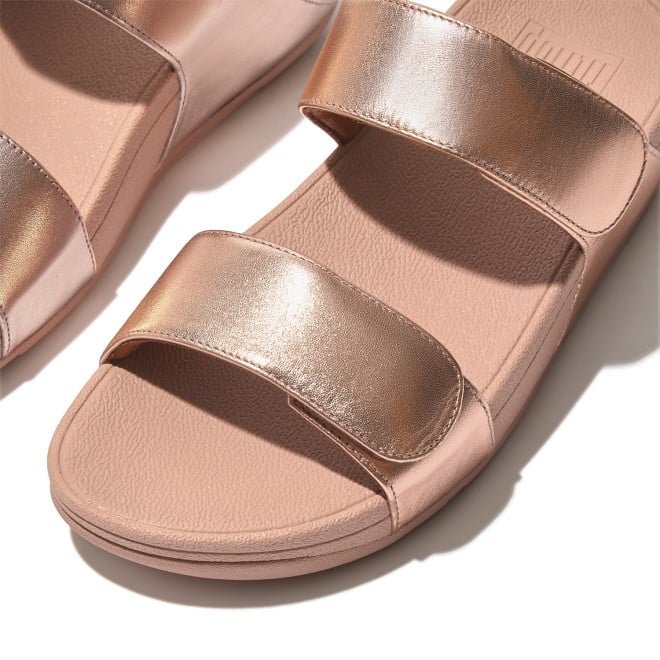 FitFlop Lulu Leather Wedge Slides - Metallic Rose - Image 2