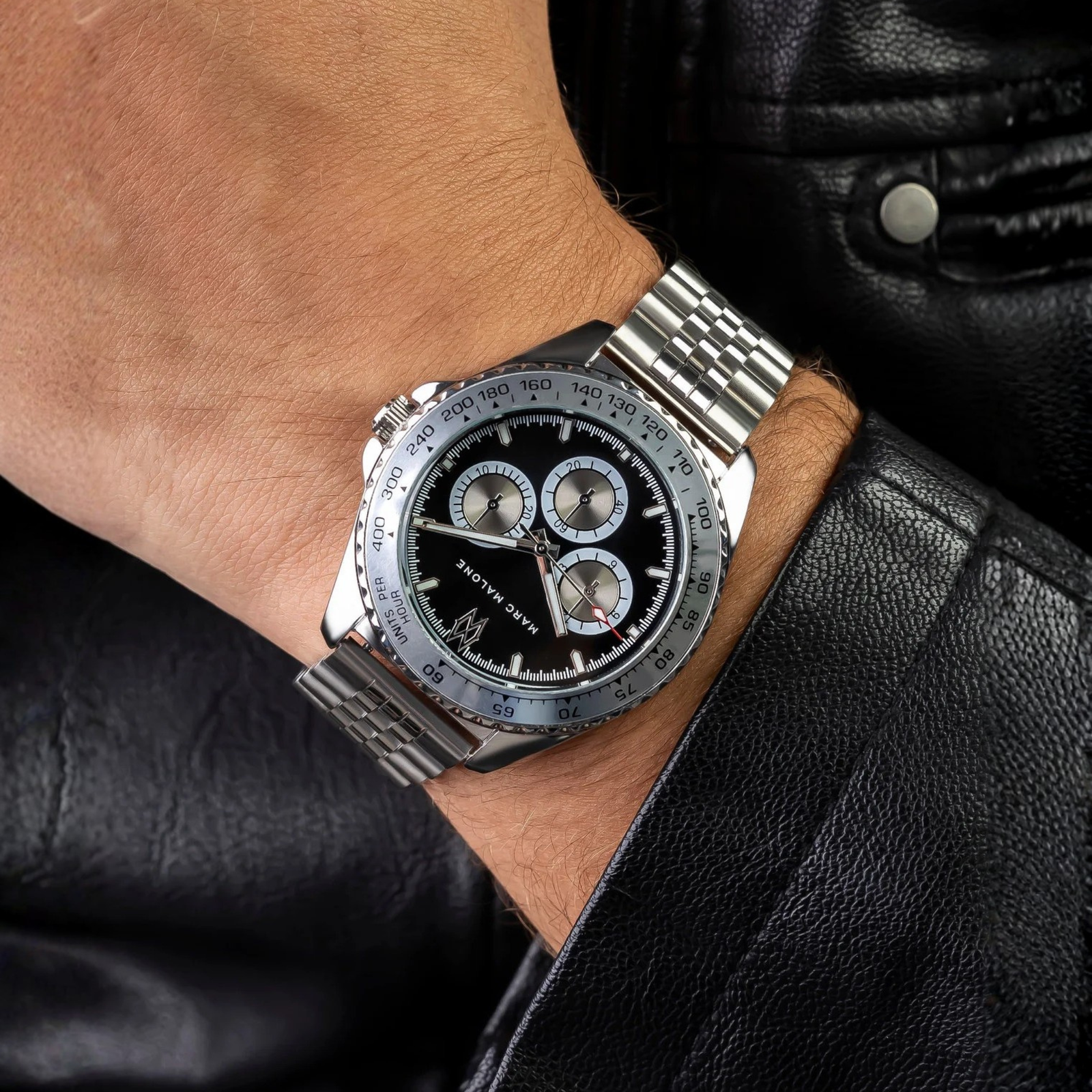 Marc Malone Men's Silver Stainless Steel Chronograph Watch (CES-6020SQ) - Image 3