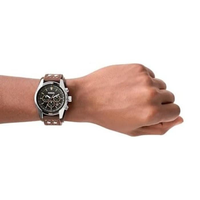 Fossil Men's 44 mm Chronograph Black Dial Brown Leather Watch
