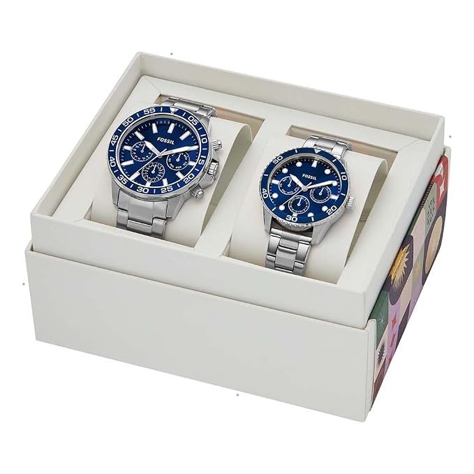 Fossil His and Hers Bannon Multifunction Blue Dial Stainless Steel Watch Box Set - Image 2