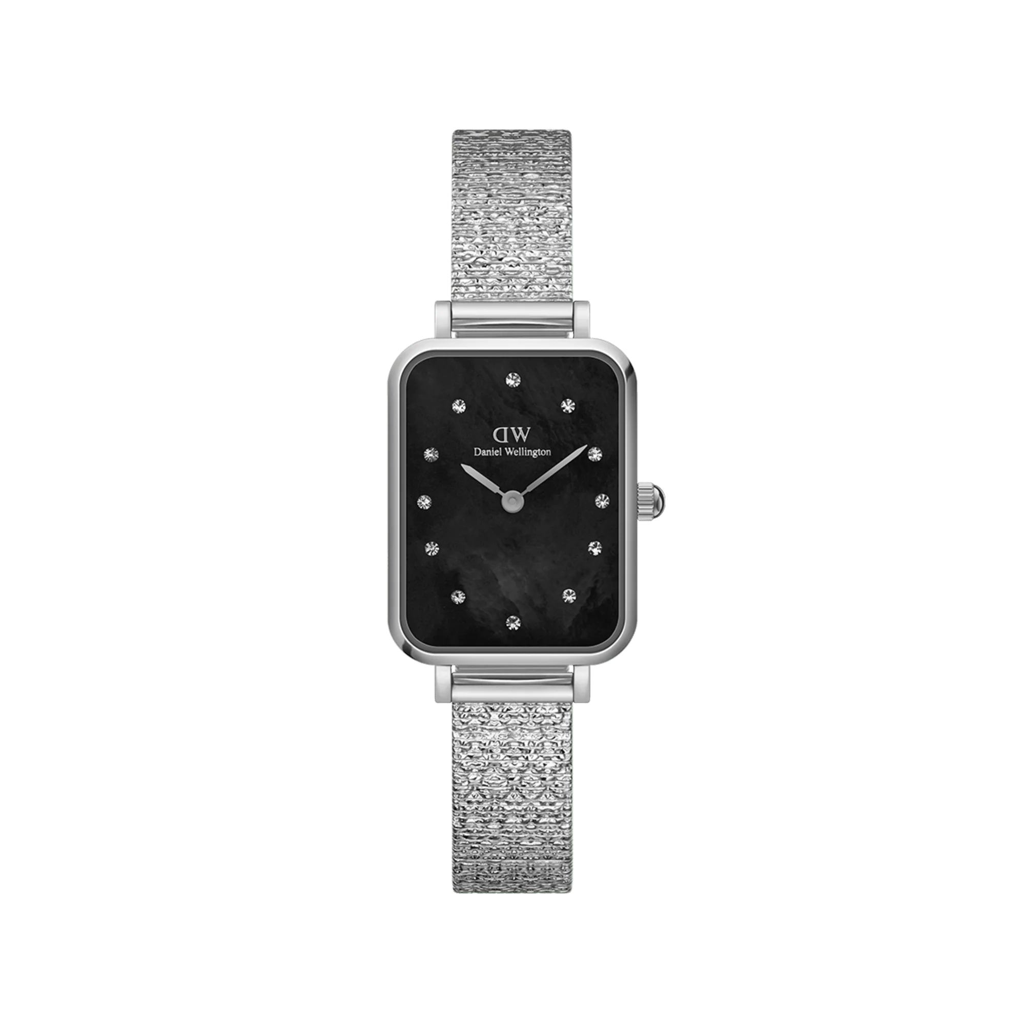 Daniel Wellington Quadro Crystal Watch (Black Mother-of-Pearl Dial / Silver Mesh)