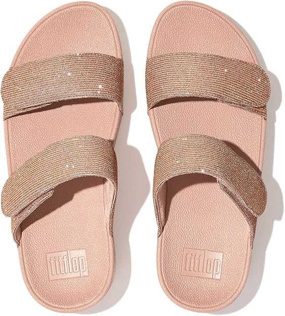 FitFlop Lulu Sparkle Wedge Slides - Rose & Gold - Image 3