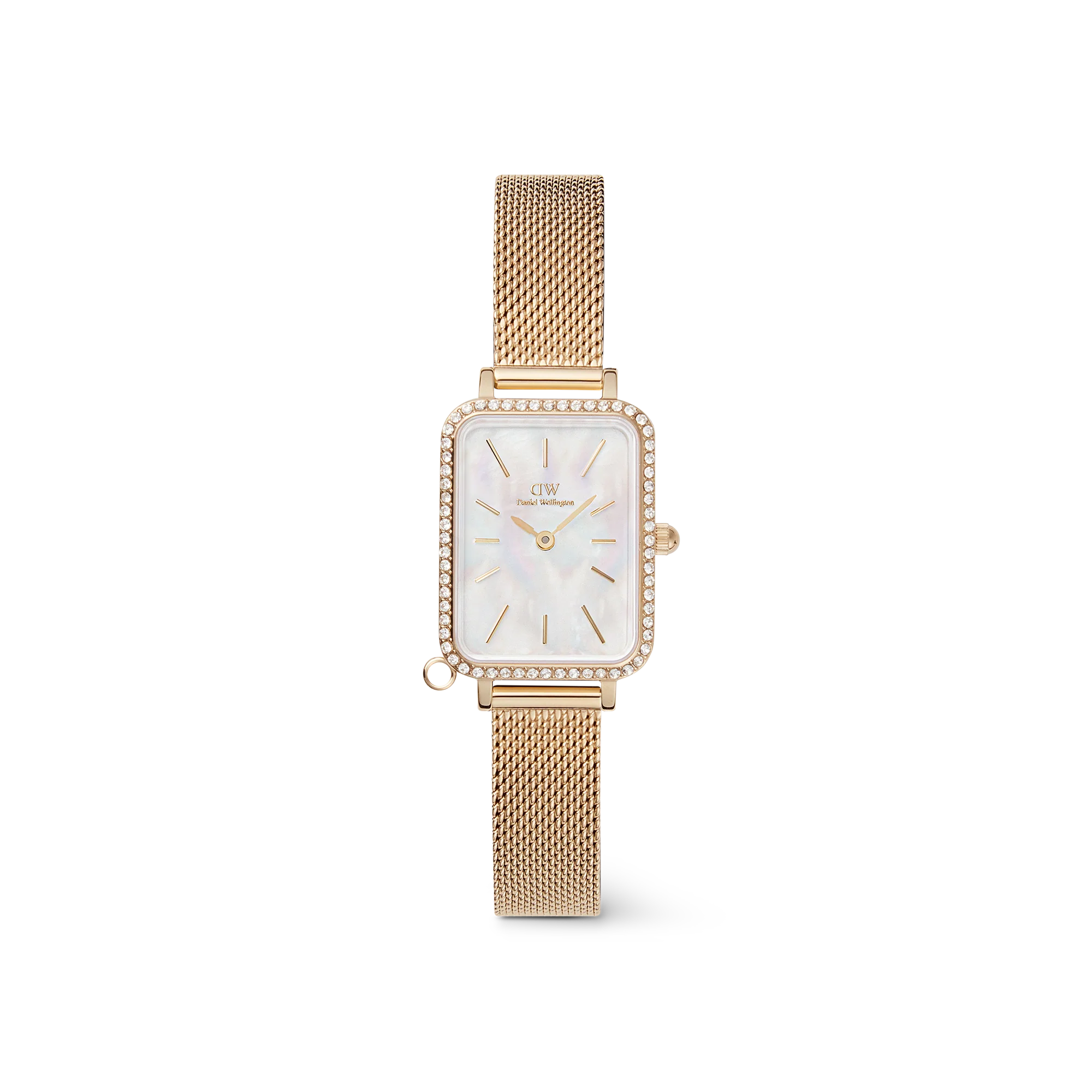 Daniel Wellington Quadro Crystal Watch (White Mother-of-Pearl Dial / Gold Mesh)