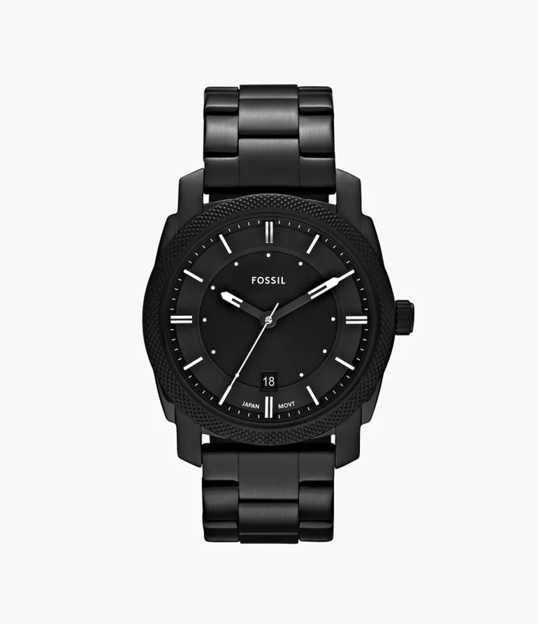 Fossil Machine 42 mm Three-Hand Date All-Black Stainless Steel Watch