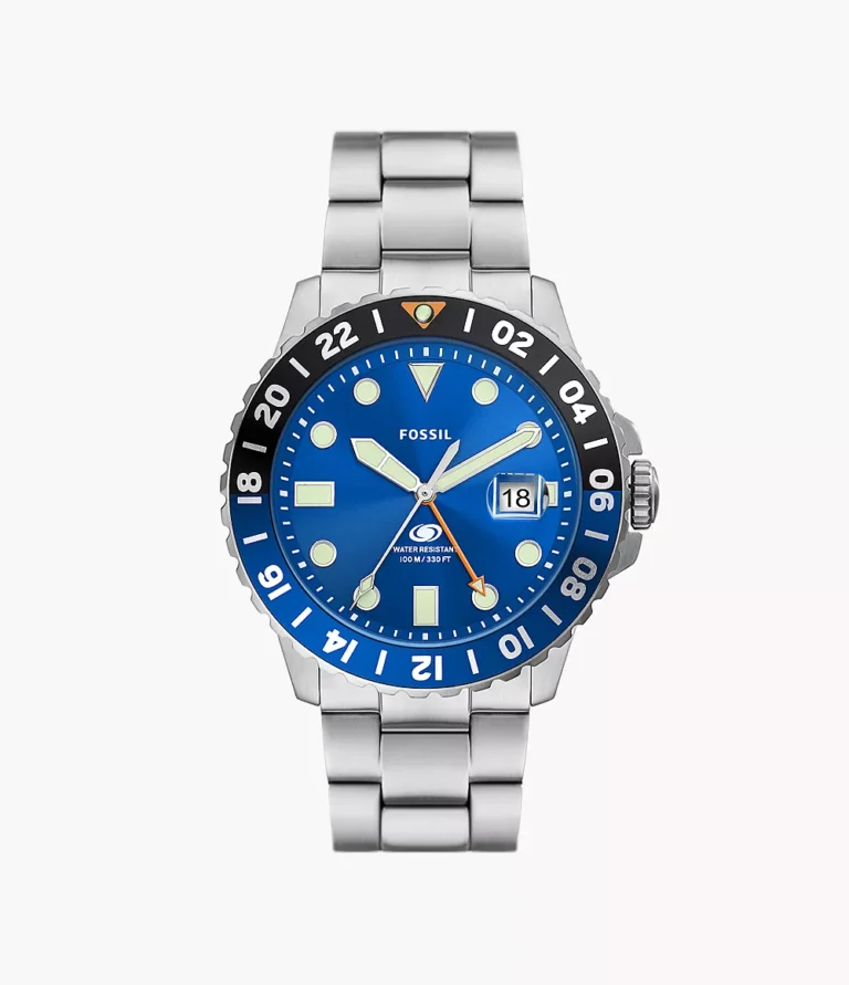 Fossil Blue GMT 46 mm Stainless Steel Multi-Timezone Watch