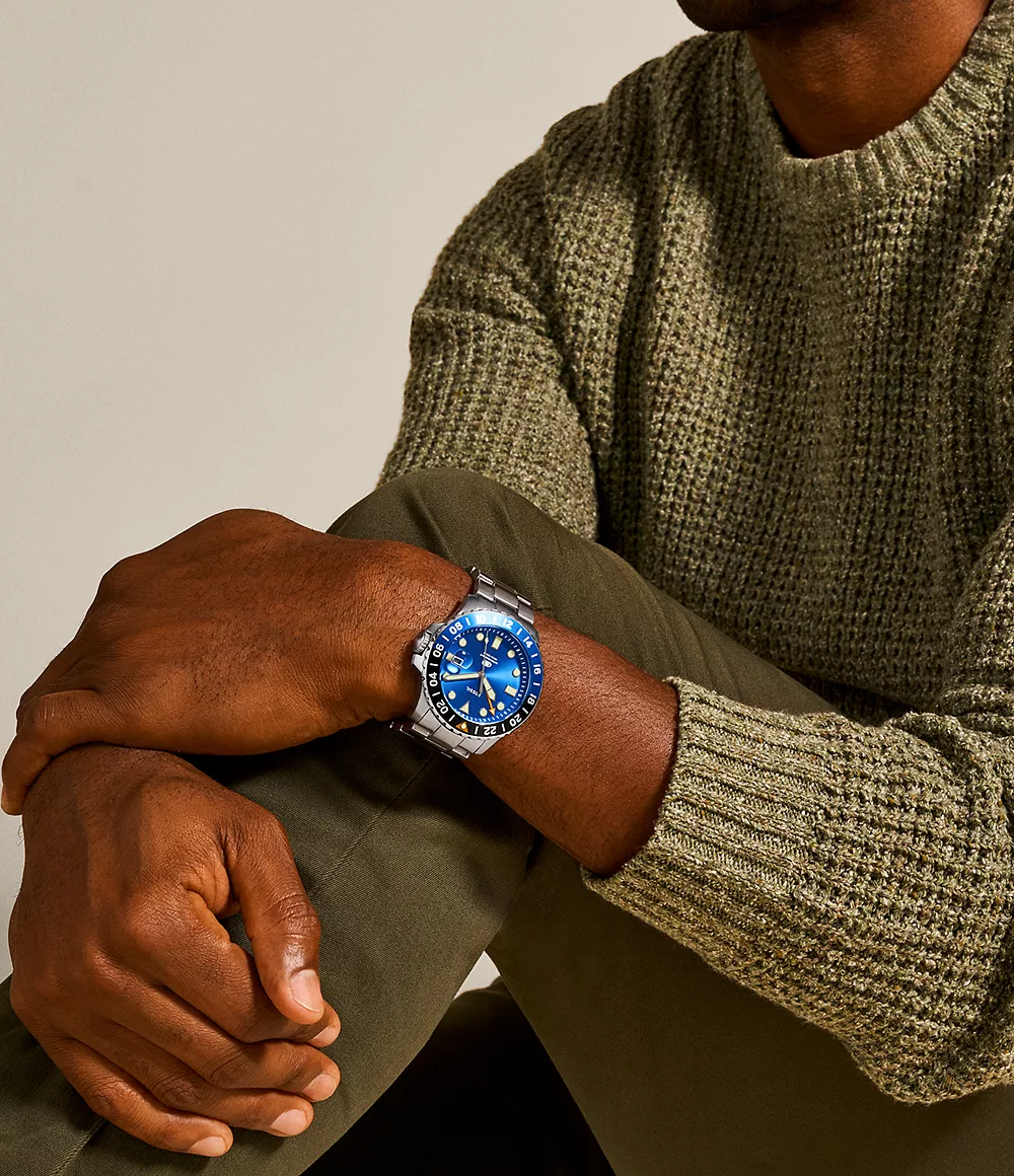 Fossil Blue GMT 46 mm Stainless Steel Multi-Timezone Watch - Image 2