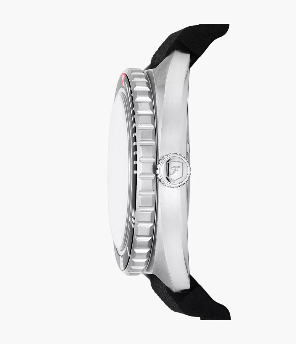 Fossil Breaker 42 mm Three-Hand Date Black Silicone Dive Watch - Image 2