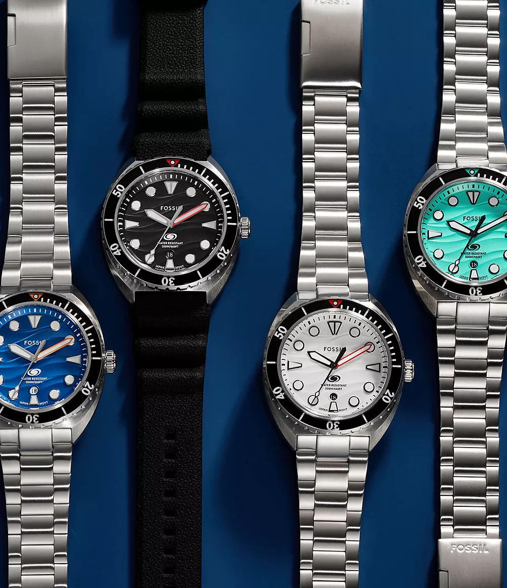 Fossil Breaker 42 mm Three-Hand Date Black Silicone Dive Watch