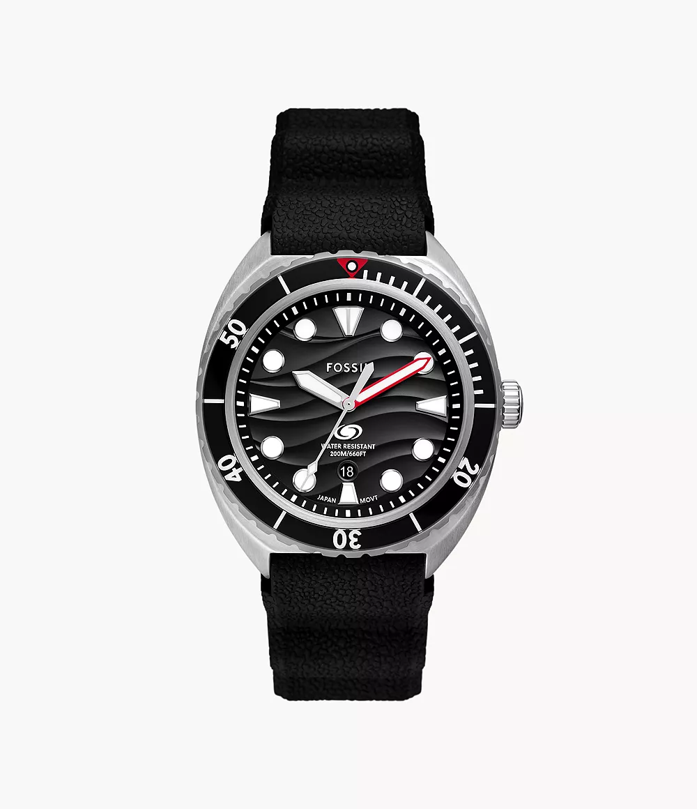 Fossil Breaker 42 mm Three-Hand Date Black Silicone Dive Watch