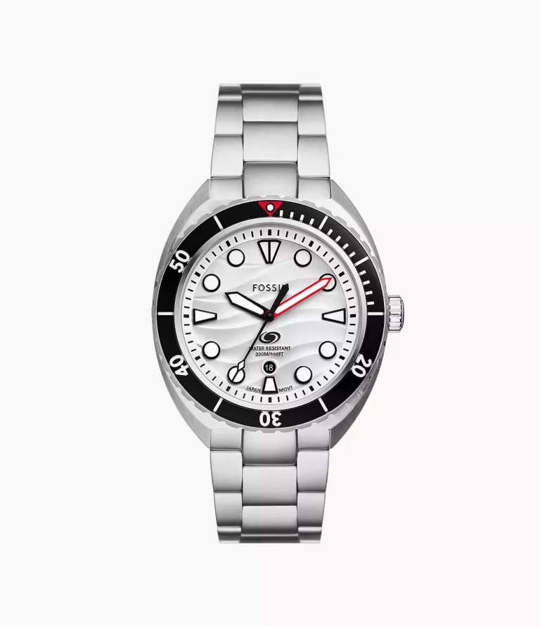 Fossil Breaker 42 mm Three-Hand Date Silver Stainless Steel Men's Watch