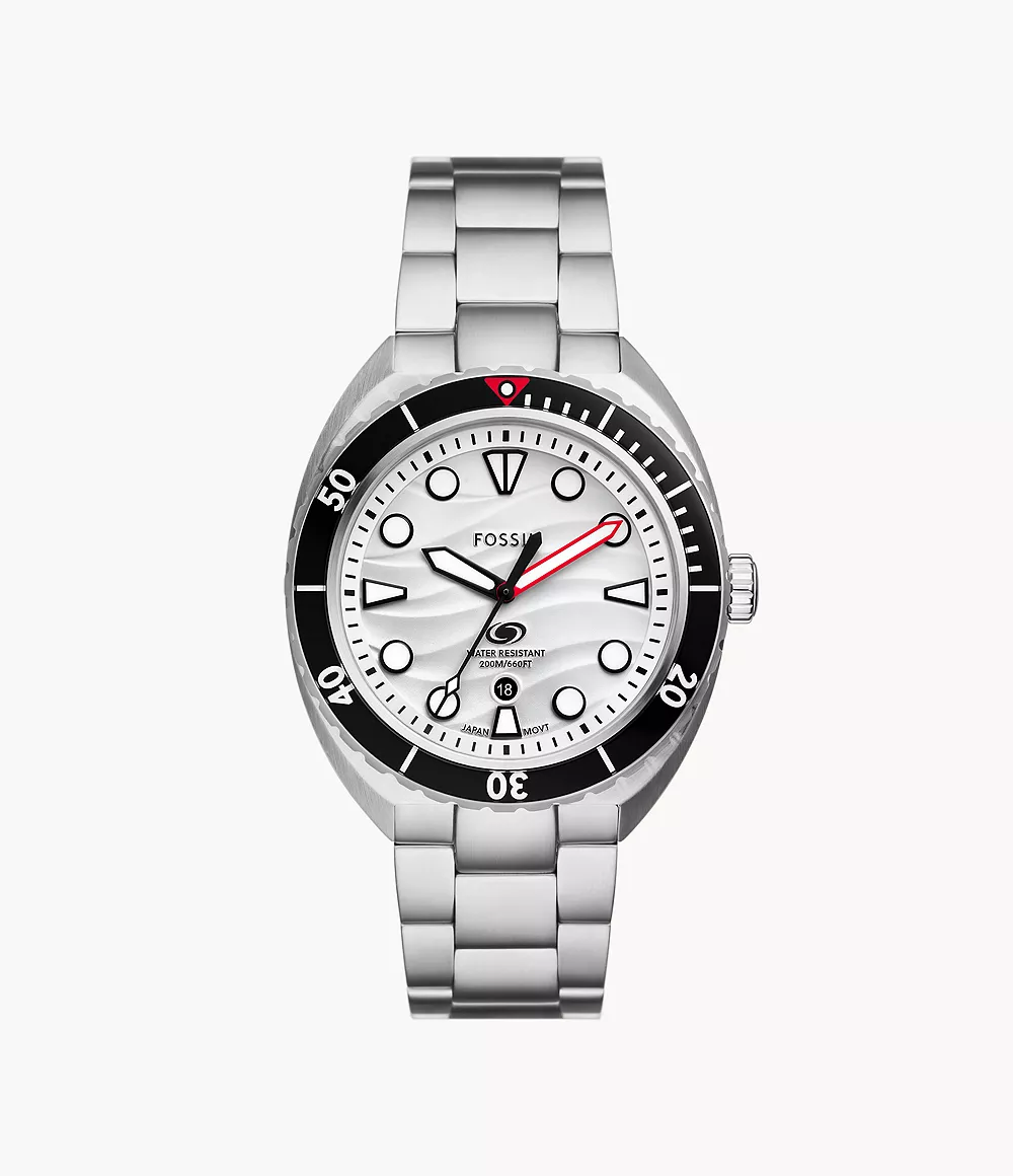 Fossil Breaker 42 mm Three-Hand Date Silver Stainless Steel Men's Watch