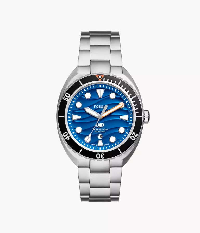 Fossil Breaker 42 mm Three-Hand Date Navy Blue Stainless Steel Dive Watch