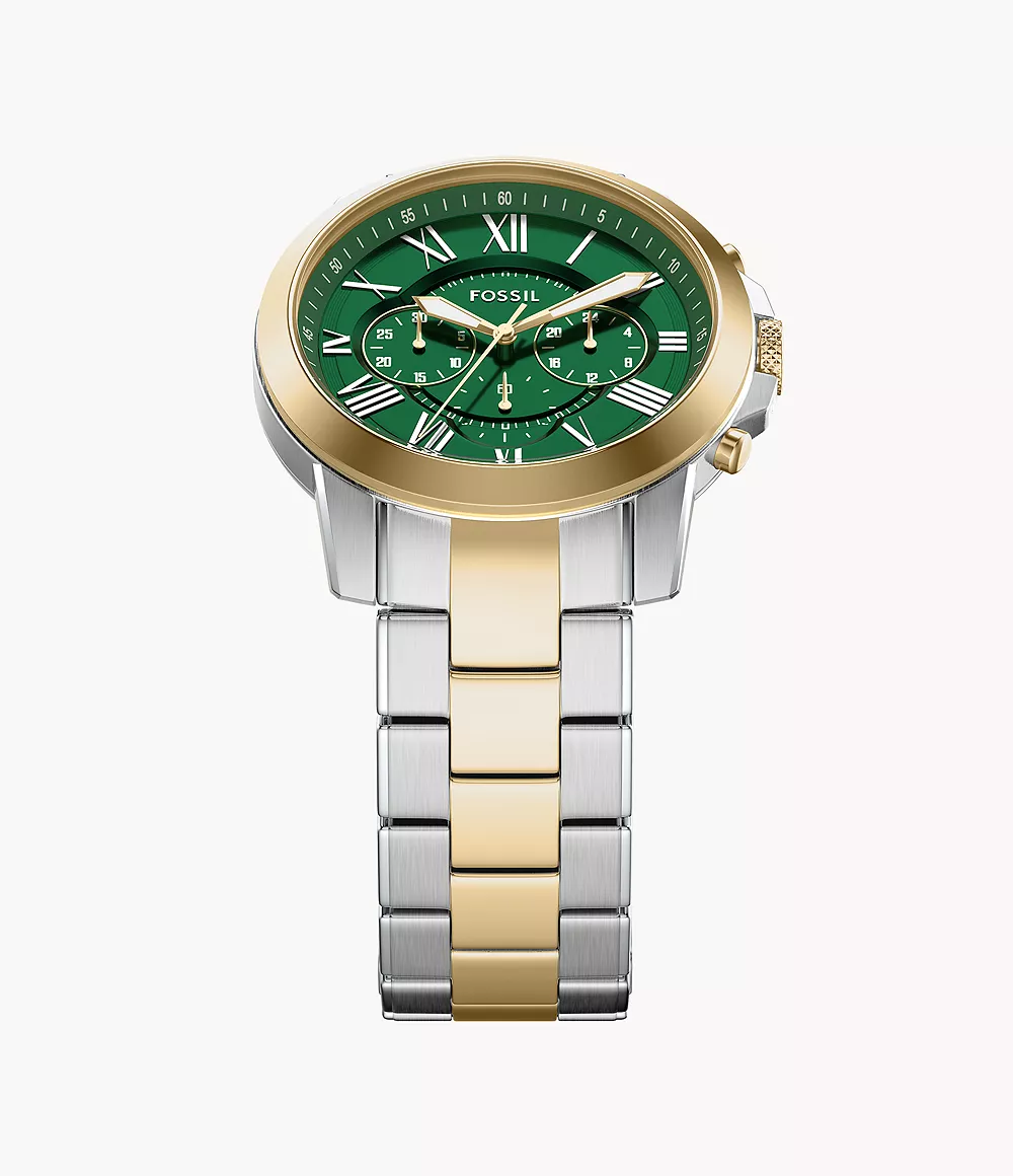 Fossil Grant 44 mm Chronograph Two-Tone Green Dial Stainless Steel Watch - Image 3