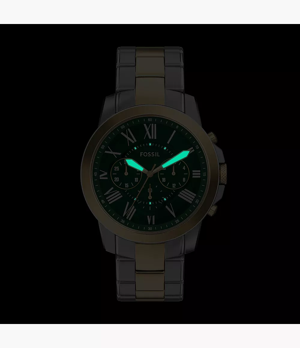 Fossil Grant 44 mm Chronograph Two-Tone Green Dial Stainless Steel Watch