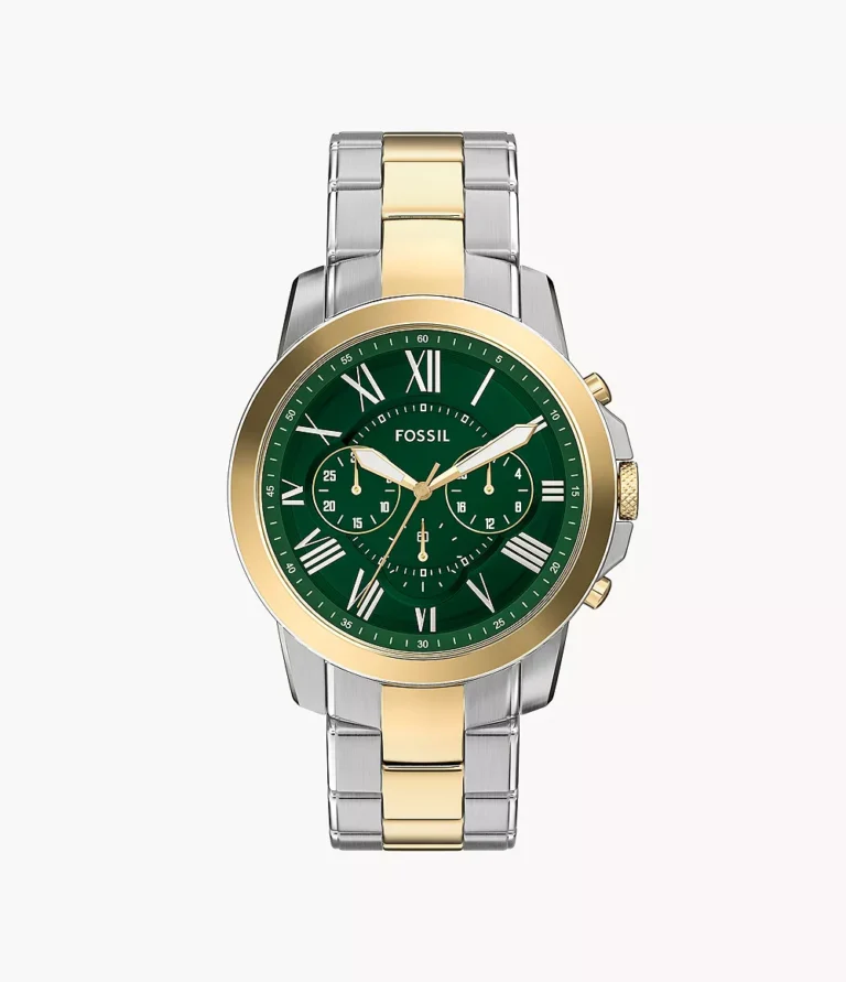 Fossil Grant 44 mm Chronograph Two-Tone Green Dial Stainless Steel Watch