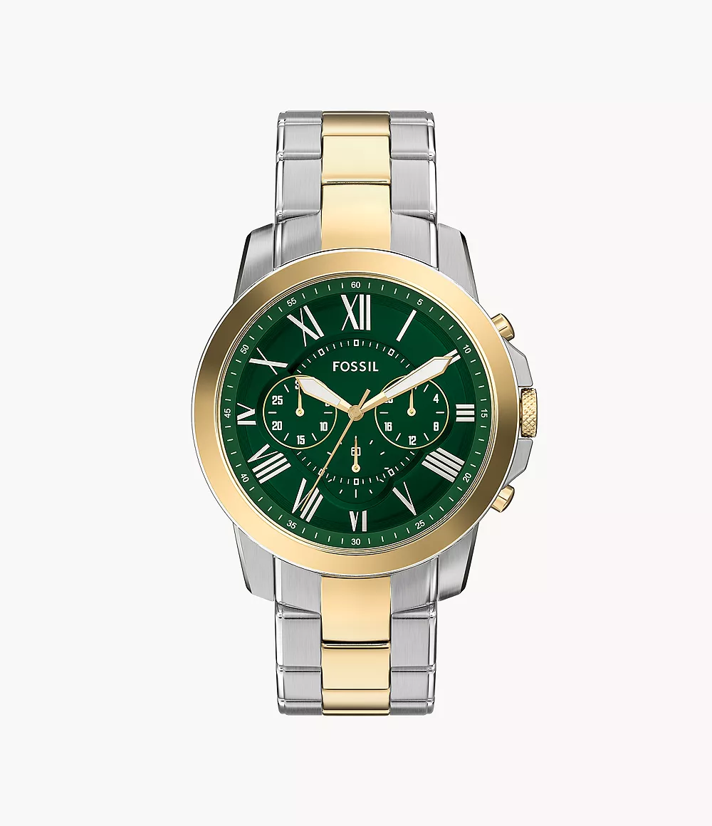 Fossil Grant 44 mm Chronograph Two-Tone Green Dial Stainless Steel Watch