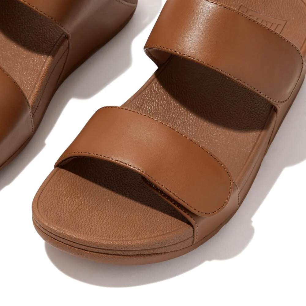 FitFlop Lulu Leather Wedge Slides - Brown - Image 2