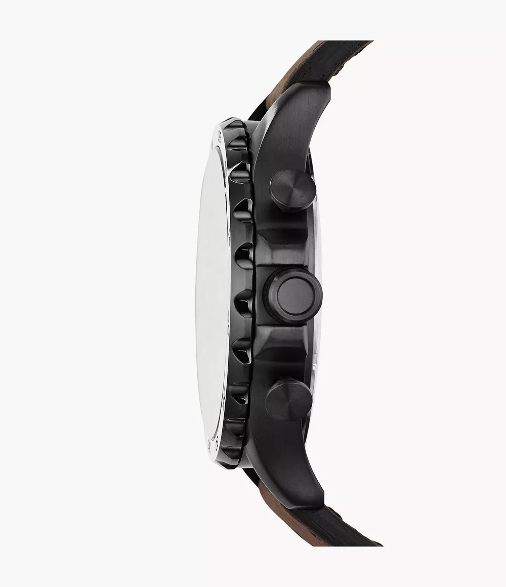 Fossil Nate 50 mm Chronograph Black Dial Brown Leather Watch