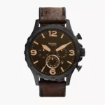 Fossil Nate 50 mm Chronograph Black Dial Brown Leather Watch