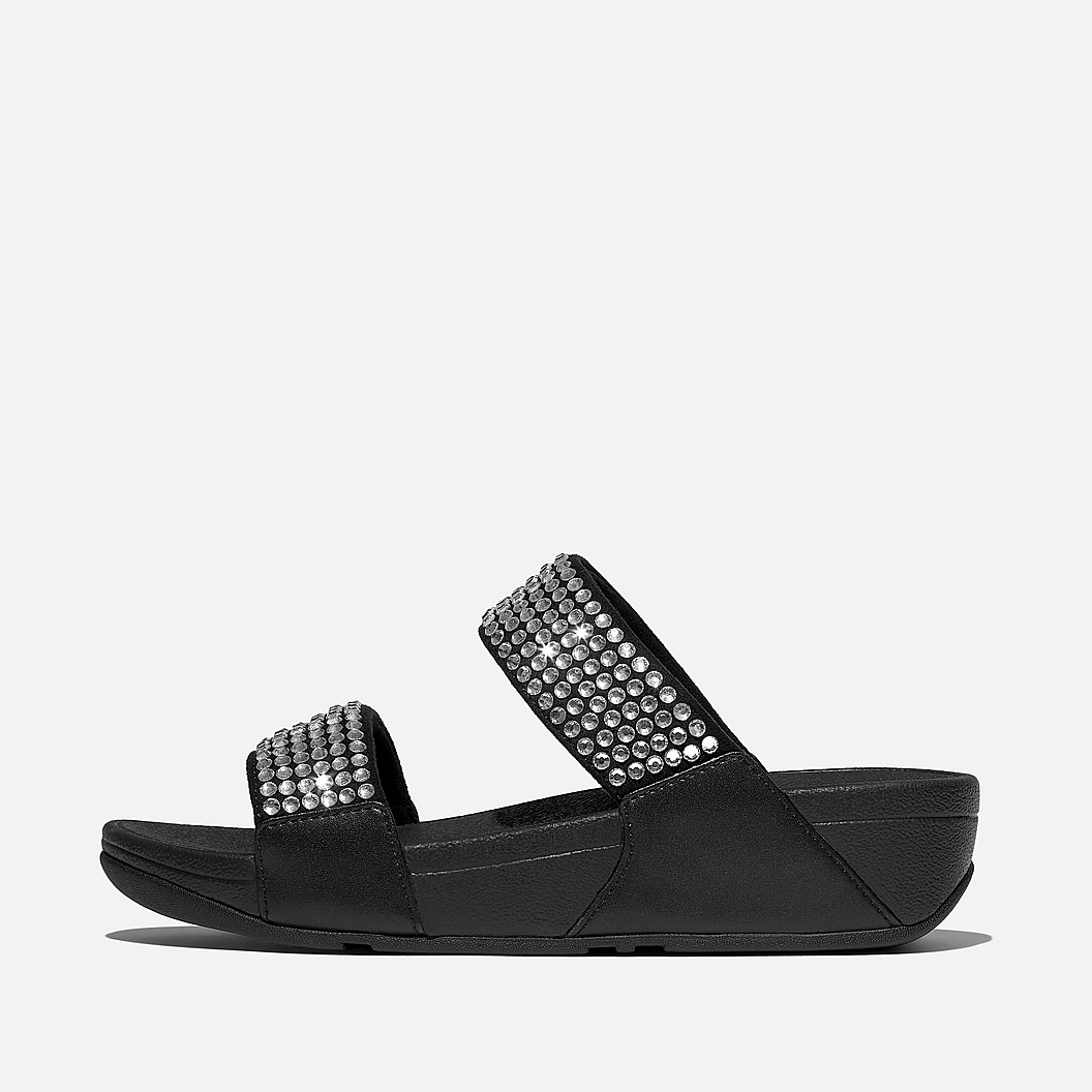 FitFlop Microwobbleboard Embellished Wedge Slides - Black & Silver - Image 3