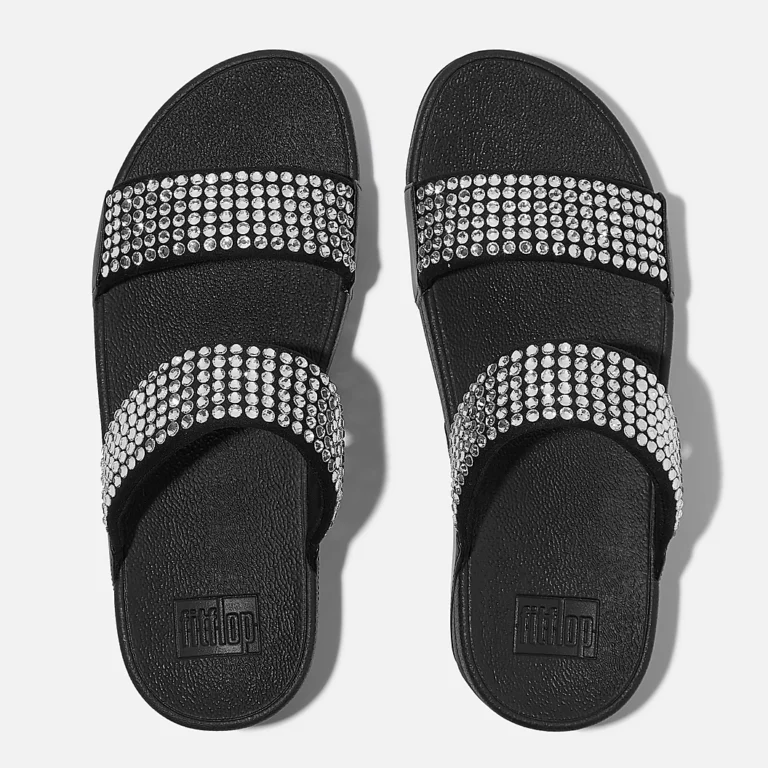 FitFlop Microwobbleboard Embellished Wedge Slides - Black & Silver