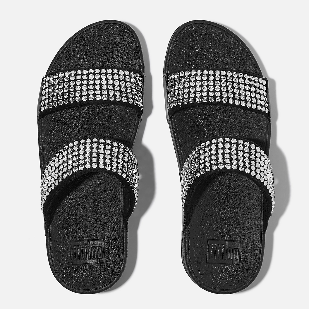 FitFlop Microwobbleboard Embellished Wedge Slides - Black & Silver