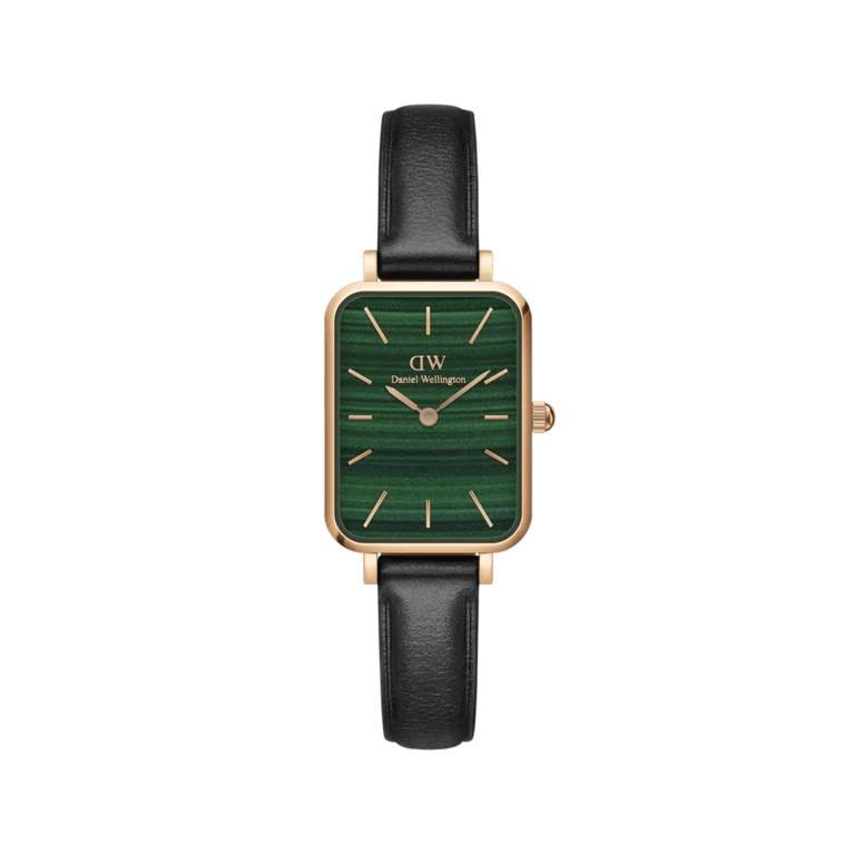 Daniel Wellington Quadro Watch (Emerald Green Dial / Rose Gold & Black Leather)