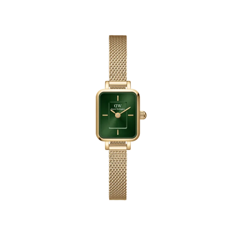Daniel Wellington Quadro Mini Watch (Emerald Green Dial / Gold Mesh)
