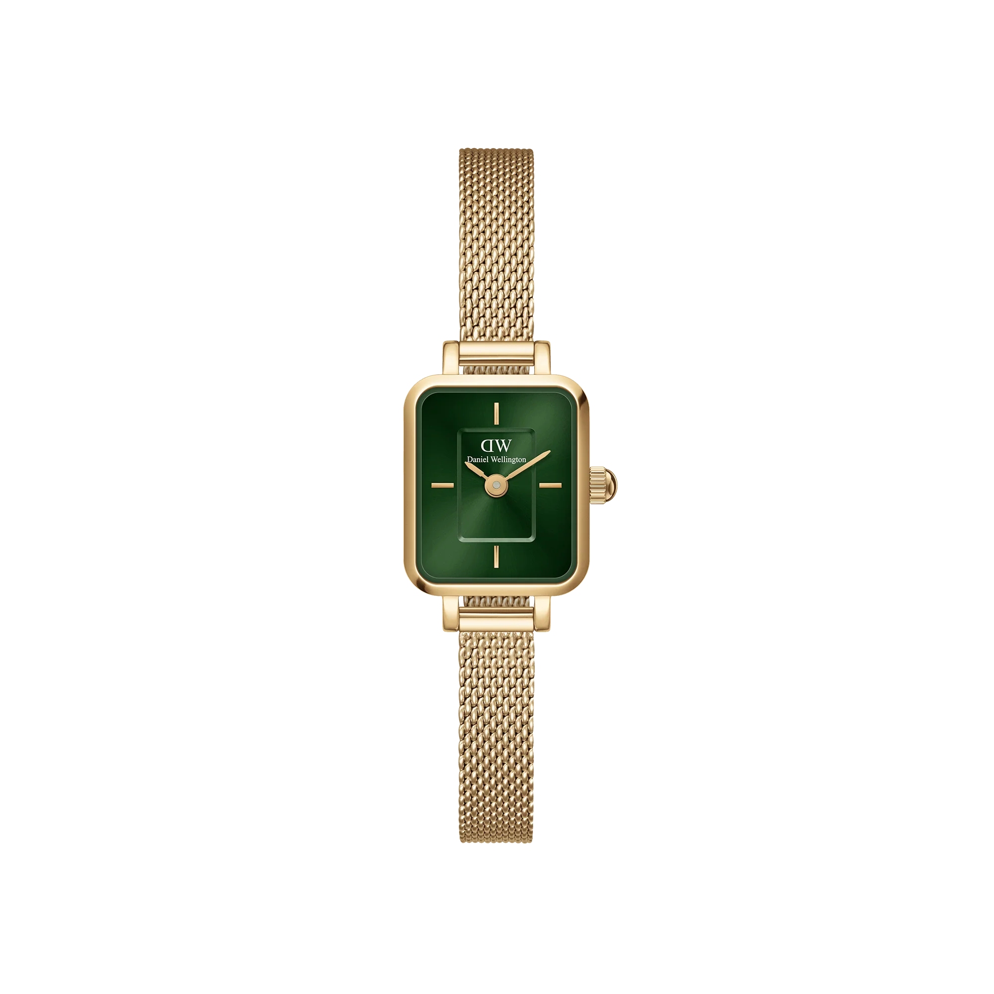 Daniel Wellington Quadro Mini Watch (Emerald Green Dial / Gold Mesh)