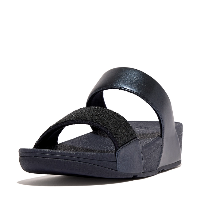 FitFlop Lulu Opul Wedge Slides - Black & Navy