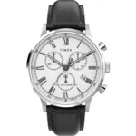 Timex Waterbury Classic Chronograph Men's Watch TW2U88100 – White Dial & Black Leather Strap