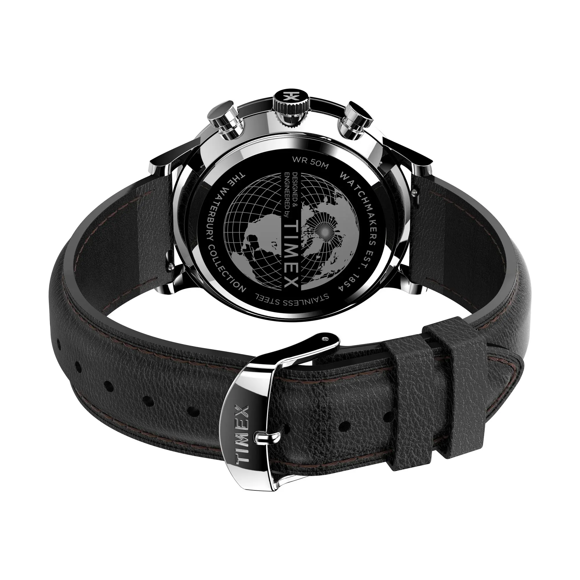 Timex Waterbury Classic Chronograph Men's Watch TW2U88100 – White Dial & Black Leather Strap