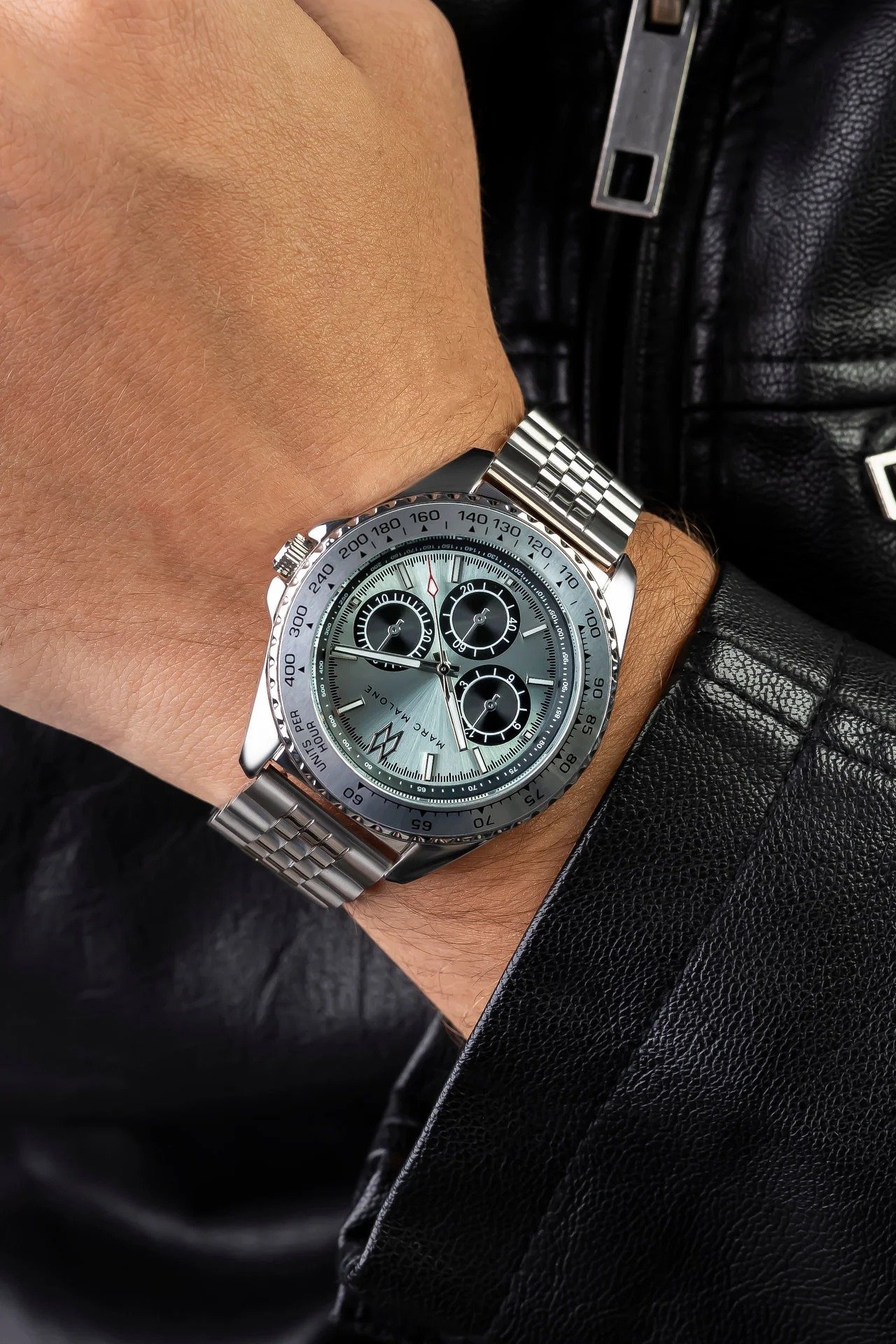 Marc Malone Men's Silver Dial Black Leather Watch (CFB-6020SQ) - Image 2
