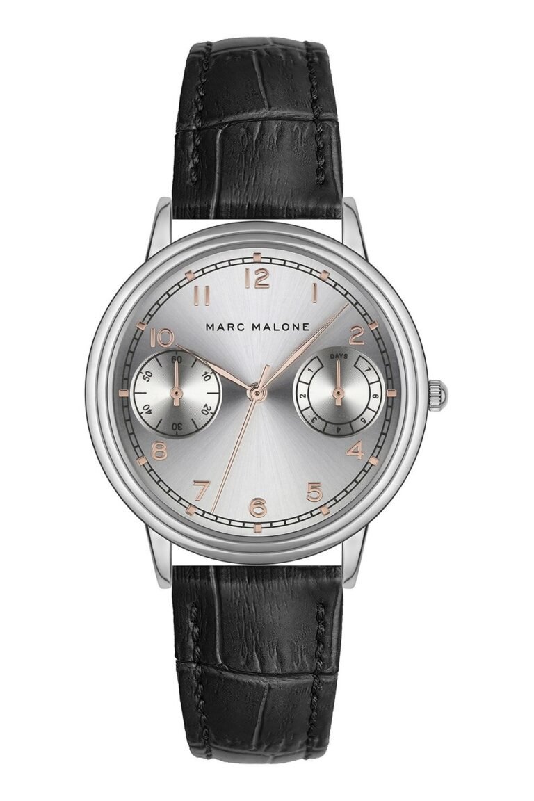 Marc Malone Men's Silver Dial Black Leather Watch (CFS-BC001Q20S)