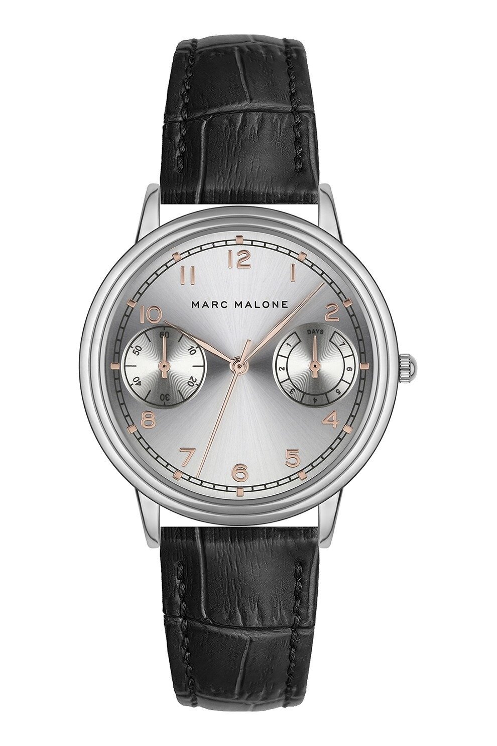 Marc Malone Men's Silver Dial Black Leather Watch (CFS-BC001Q20S)