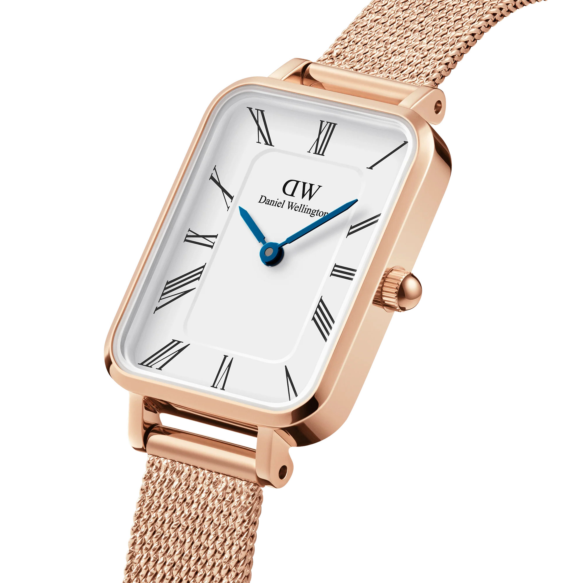 Daniel Wellington Quadro Roman Numerals Melrose Watch (White Dial / Rose Gold Mesh) - Image 3