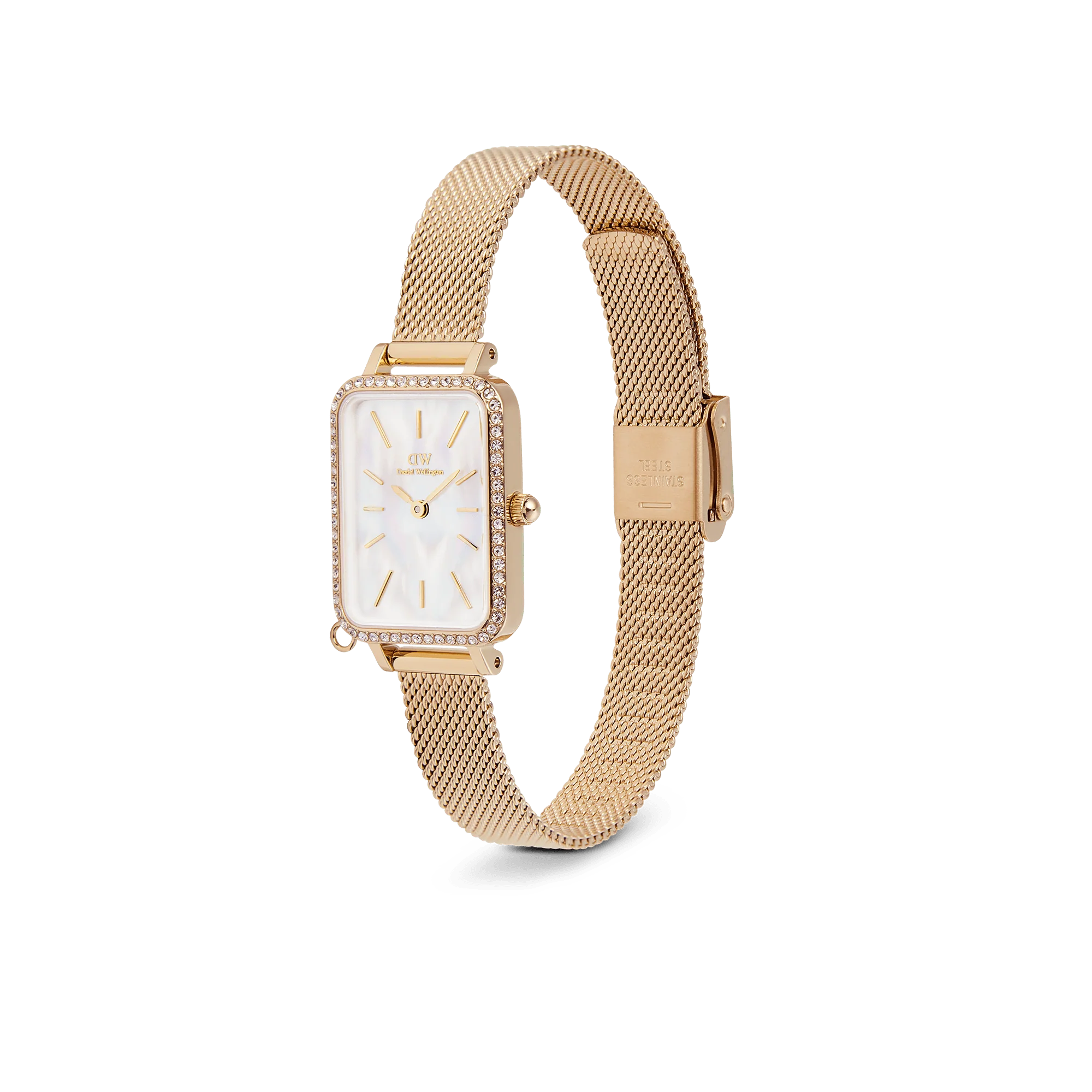 Daniel Wellington Quadro Crystal Watch (White Mother-of-Pearl Dial / Gold Mesh) - Image 4