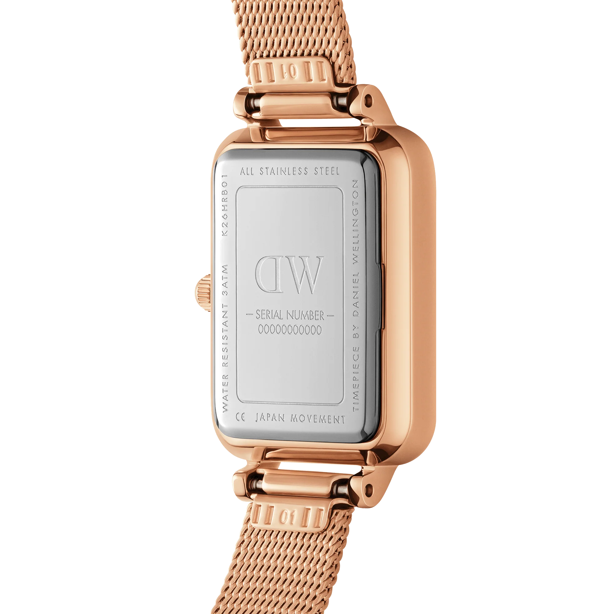 Daniel Wellington Quadro Roman Numerals Melrose Watch (White Dial / Rose Gold Mesh) - Image 4