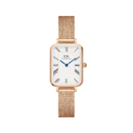 Daniel Wellington Quadro Roman Numerals Melrose Watch (White Dial / Rose Gold Mesh)