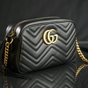 Black quilted leather handbag
