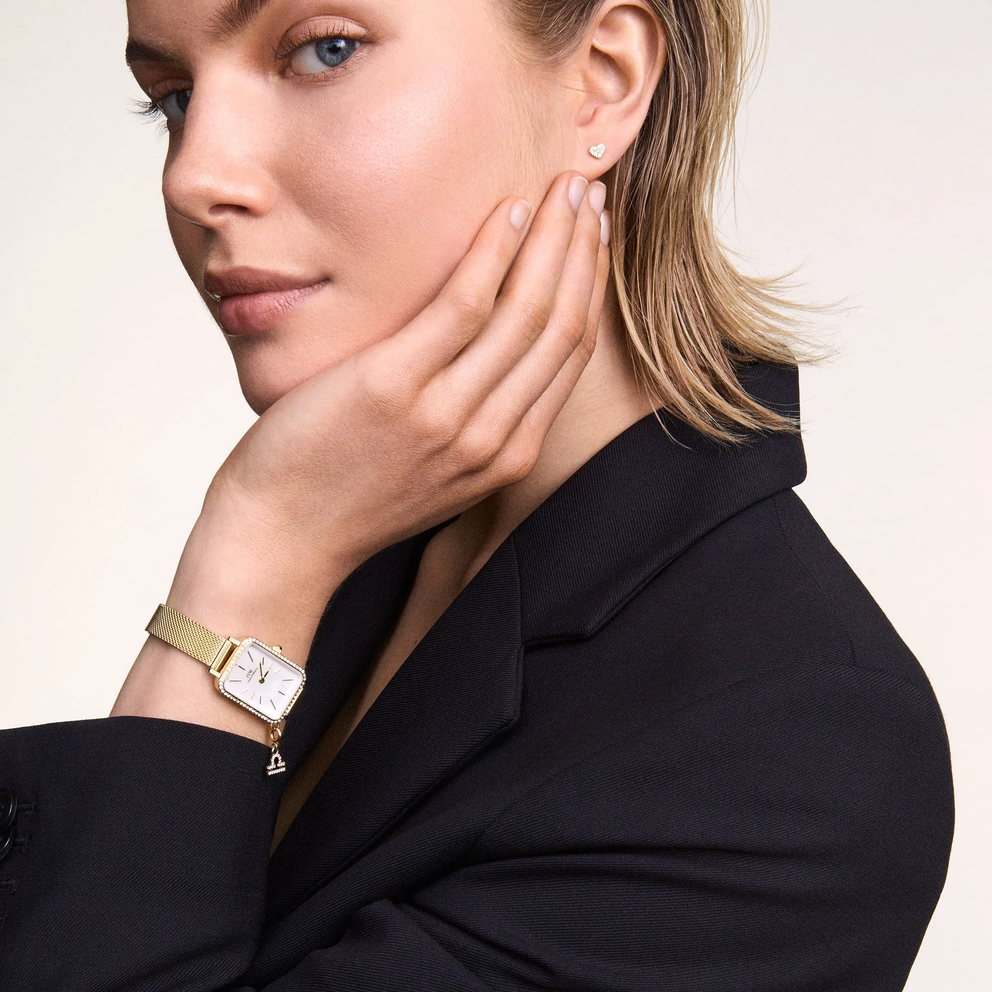 Daniel Wellington Quadro Crystal Watch (White Mother-of-Pearl Dial / Gold Mesh) - Image 2