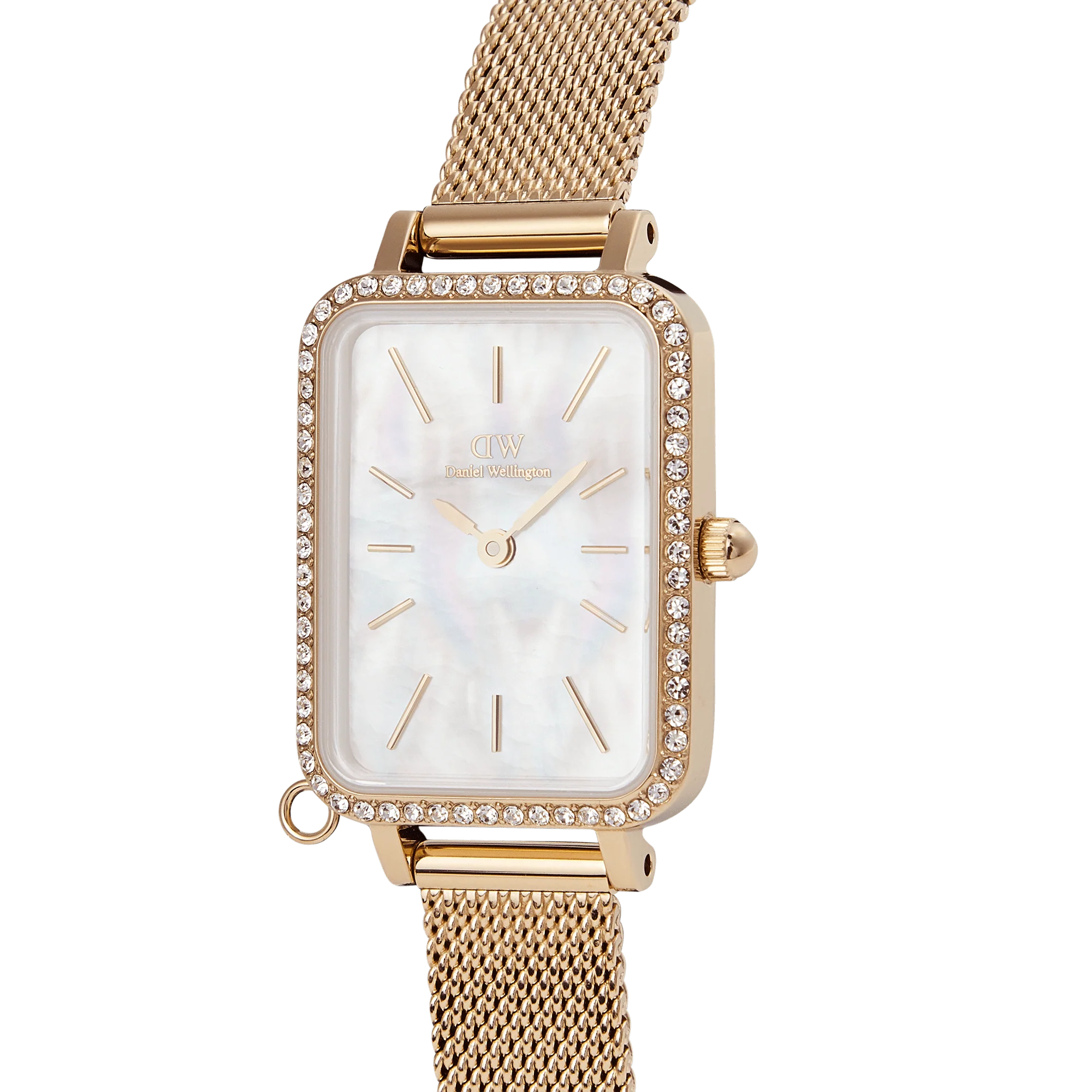 Daniel Wellington Quadro Crystal Watch (White Mother-of-Pearl Dial / Gold Mesh) - Image 3